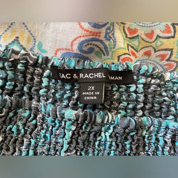 Zac & Rachel Teal Paisley Off-Shoulder Blouse - Picture 3 of 3